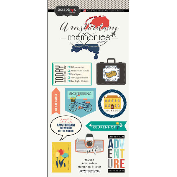Travel Memories Collection Amsterdam Memories 6 x 12 Scrapbook Sticker Sheet by Scrapbook Customs