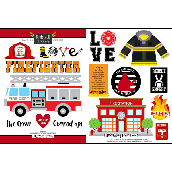 Occupation Collection Firefighter 6x8 Double-Sided Scrapbook Sticker Sheet by Scrapbook Customs