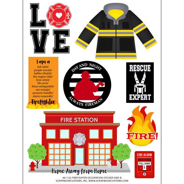 Occupation Collection Firefighter 6x8 Double-Sided Scrapbook Sticker Sheet by Scrapbook Customs