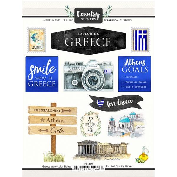 Watercolor Collection Greece 6 x 8 Scrapbook Sticker Sheet by Scrapbook Customs - Scrapbook Supply Companies