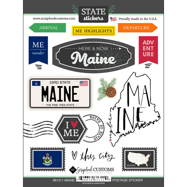 State Collection Maine Postage 6 x 8 Scrapbook Sticker Sheet by Scrapbook Customs