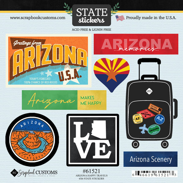 Happy Travels Arizona Collection 6x6 Scrapbook Sticker Sheet by Scrapbook Customs