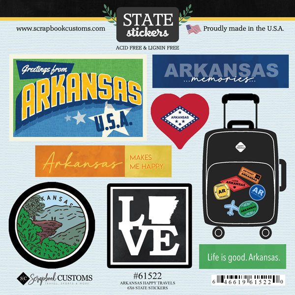 Arkansas Happy Travels Collection 6x6 Scrapbook Sticker Sheet by Scrapbook Customs