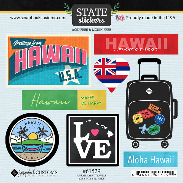 Happy Travels Hawaii Collection 6x6 Scrapbook Sticker Sheet by Scrapbook Customs
