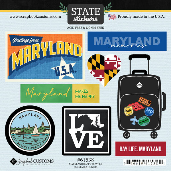 Happy Travels Maryland Collection 6x6 Scrapbook Sticker Sheet by Scrapbook Customs