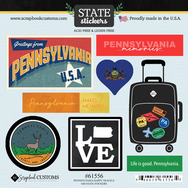 Happy Travels Pennsylvania Collection 6 x 6 Scrapbook Sticker Sheet by Scrapbook Customs