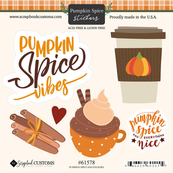 Fall Collection Pumpkin Spice 6x6 Scrapbook Sticker Sheet by Scrapbook Customs