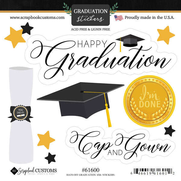 Graduation Collection Happy Graduation 6x6 Scrapbook Sticker Sheet by Scrapbook Customs