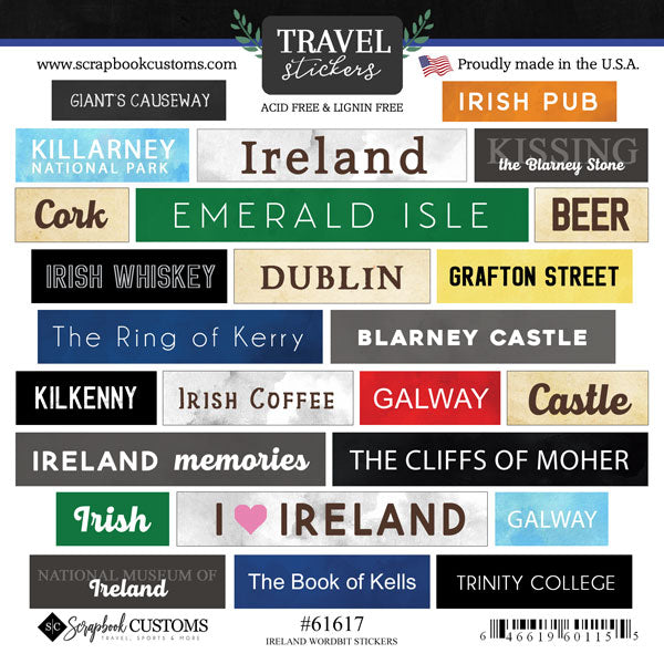 Word Bits Collection Ireland 6x6 Scrapbook Sticker Sheet by Scrapbook Customs