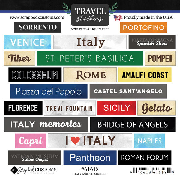 Word Bits Collection Italy 6x6 Scrapbook Sticker Sheet by Scrapbook Customs