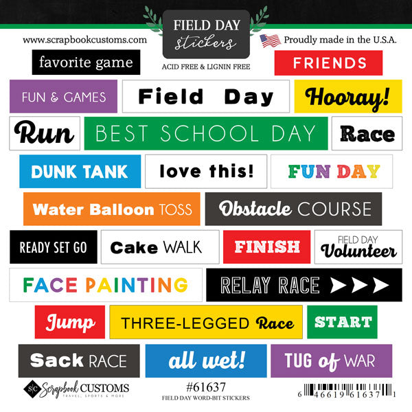 Word Bits Collection Field Day 6x6 Scrapbook Sticker Sheet by Scrapbook Customs