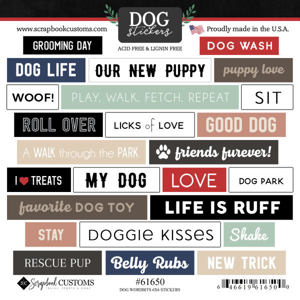 Word Bits Collection Dog 6x6 Scrapbook Sticker Sheet by Scrapbook Customs
