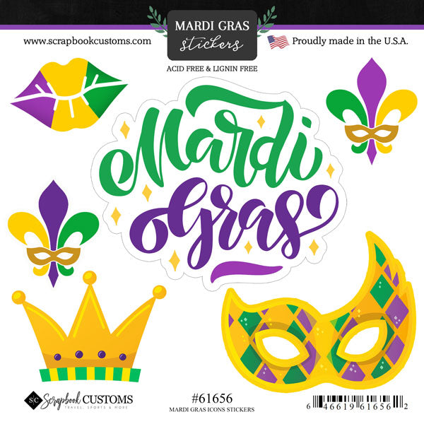 Mardi Gras Collection Mardi Gras 6x6 Scrapbook Sticker Sheet by Scrapbook Customs
