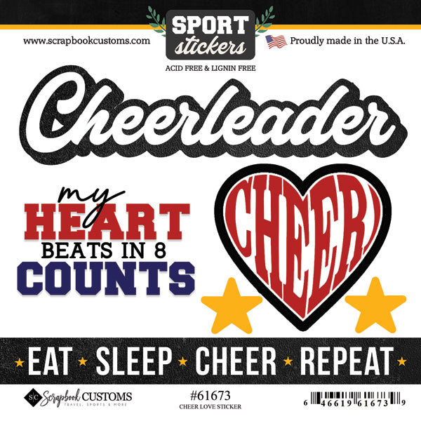 Sports Collection Cheerleader 6 x 6 Scrapbook Sticker Sheet by Scrapbook Customs