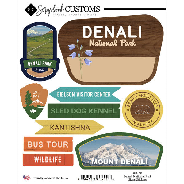 National Park Collection Denali National Park Signs 6x8 Scrapbook Sticker by Scrapbook Customs