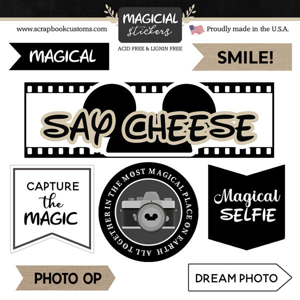 Magical Day of Fun Collection Camera Neutral Scrapbook Sticker Sheet by Scrapbook Customs