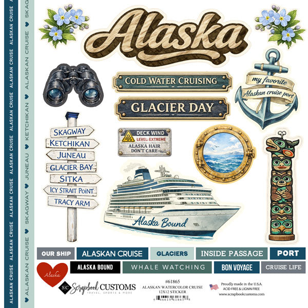 Scenic Alaska Collection Alaska 12 x 12 Scrapbook Sticker Sheet by Scrapbook Customs