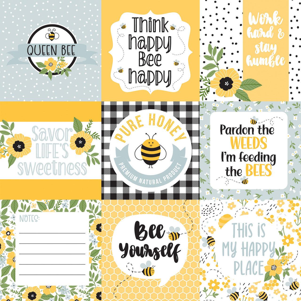 Bee Happy Collection 4x4 Journaling Cards 12 x 12 Double-Sided Scrapbook Paper by Echo Park Paper - Scrapbook Supply Companies