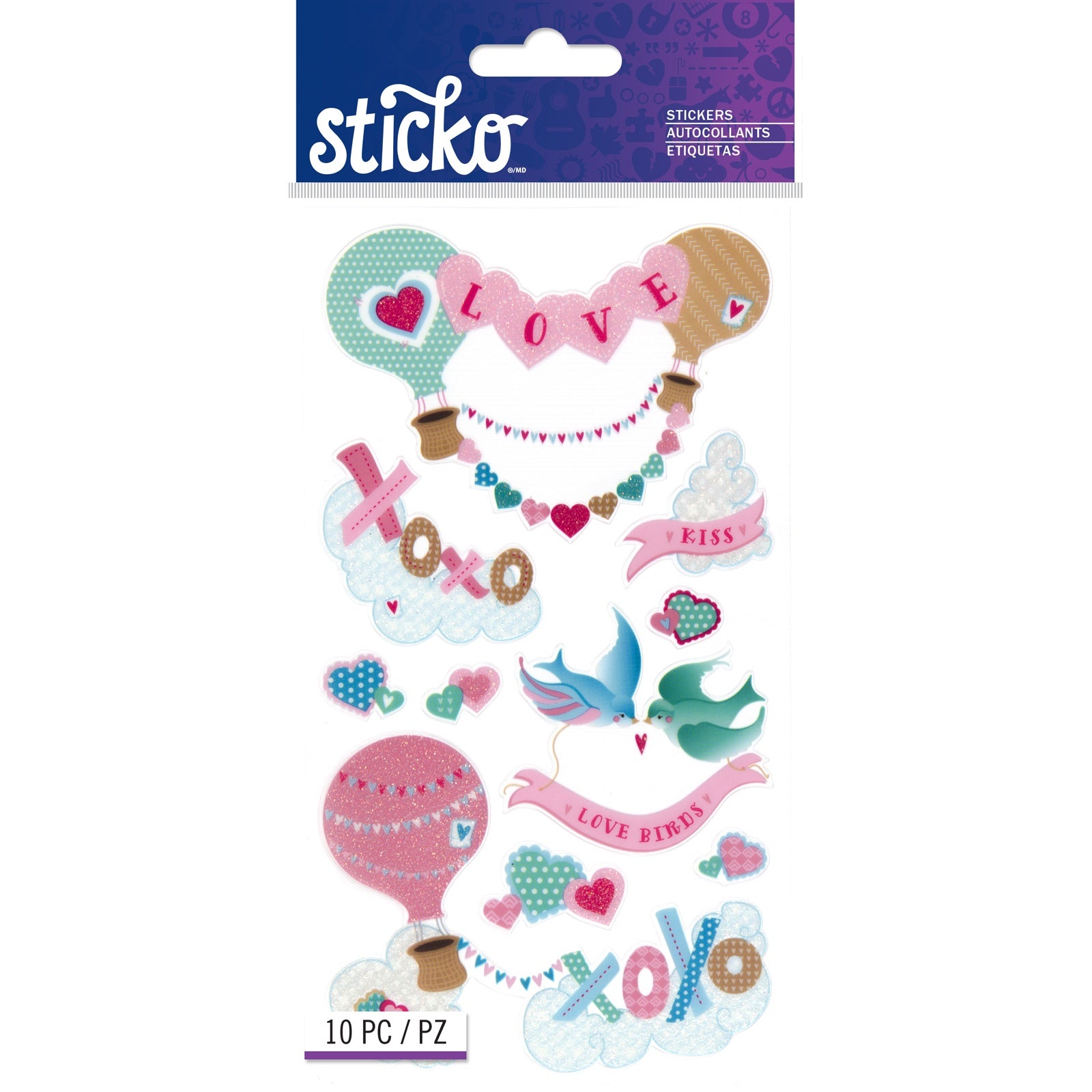 Valentine Collection Love 4 x 7 Glitter Scrapbook Sticker Sheet by Sticko