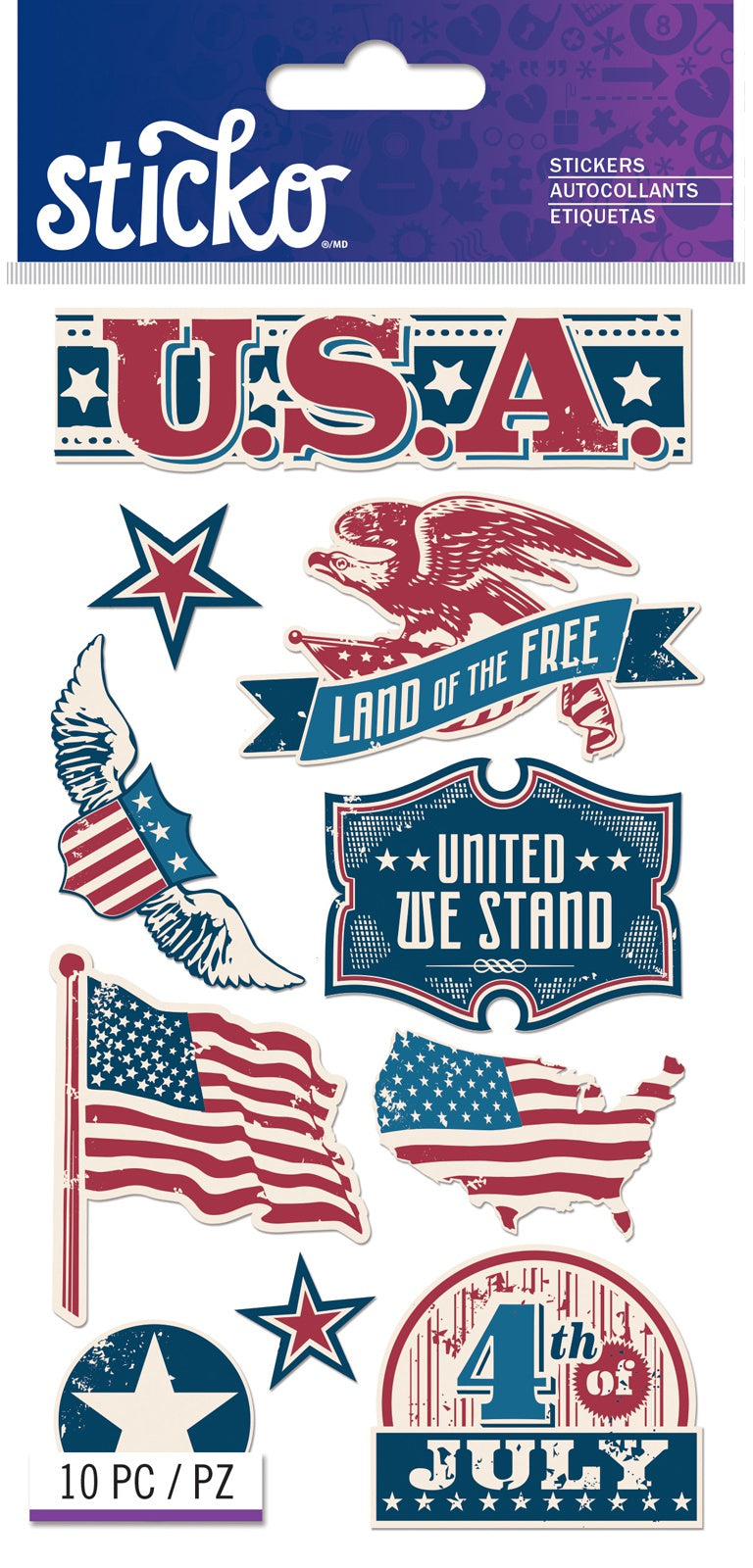 Patriotic Collection Vintage Words 4 x 7 Red Foil Sticker Sheet by Sticko