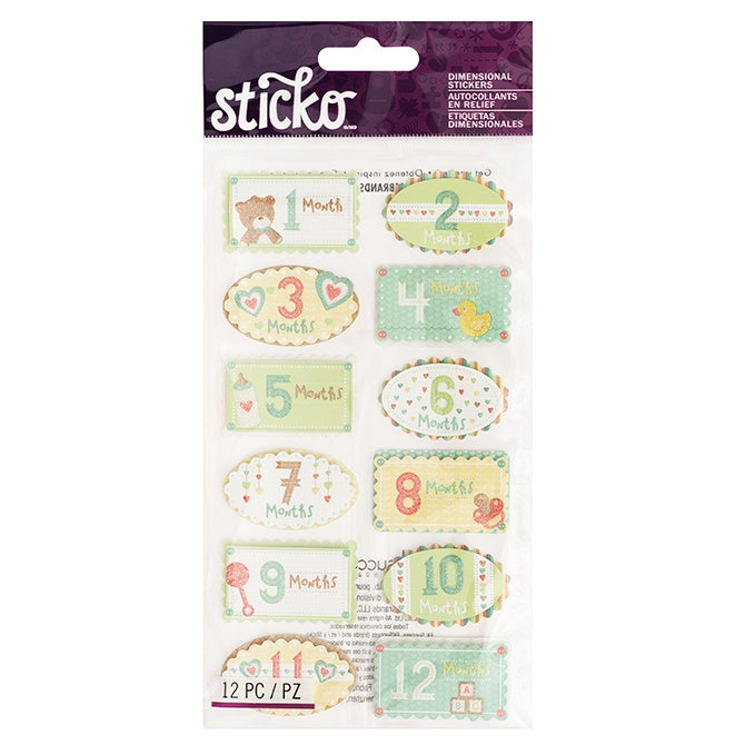 Family Collection Baby's First Year 4 x 7 Dimensional Scrapbook Sticker Sheet by Sticko