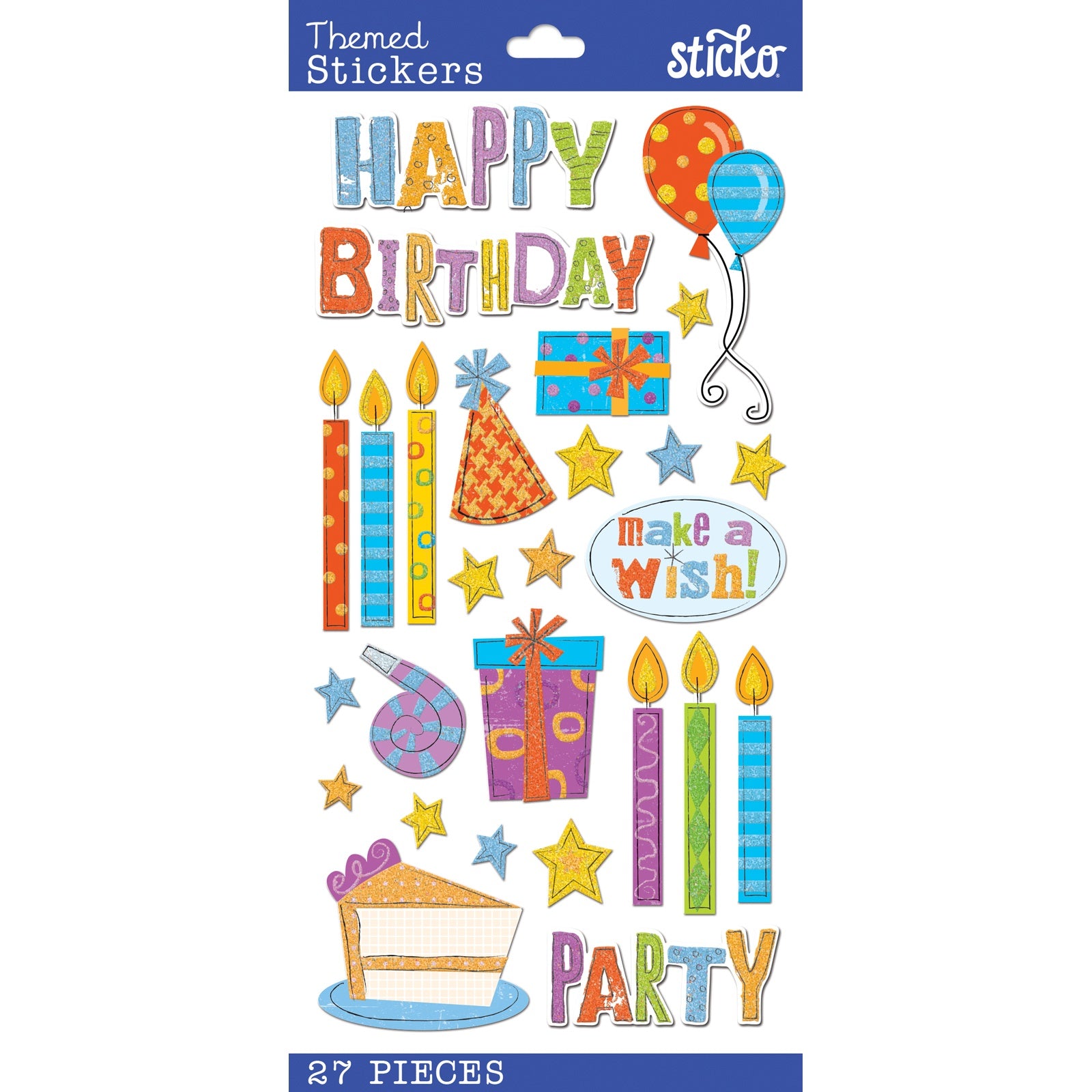 Birthday Collection Happy Birthday Party 4 x 7 Glitter Scrapbook Sticker Sheet by Sticko