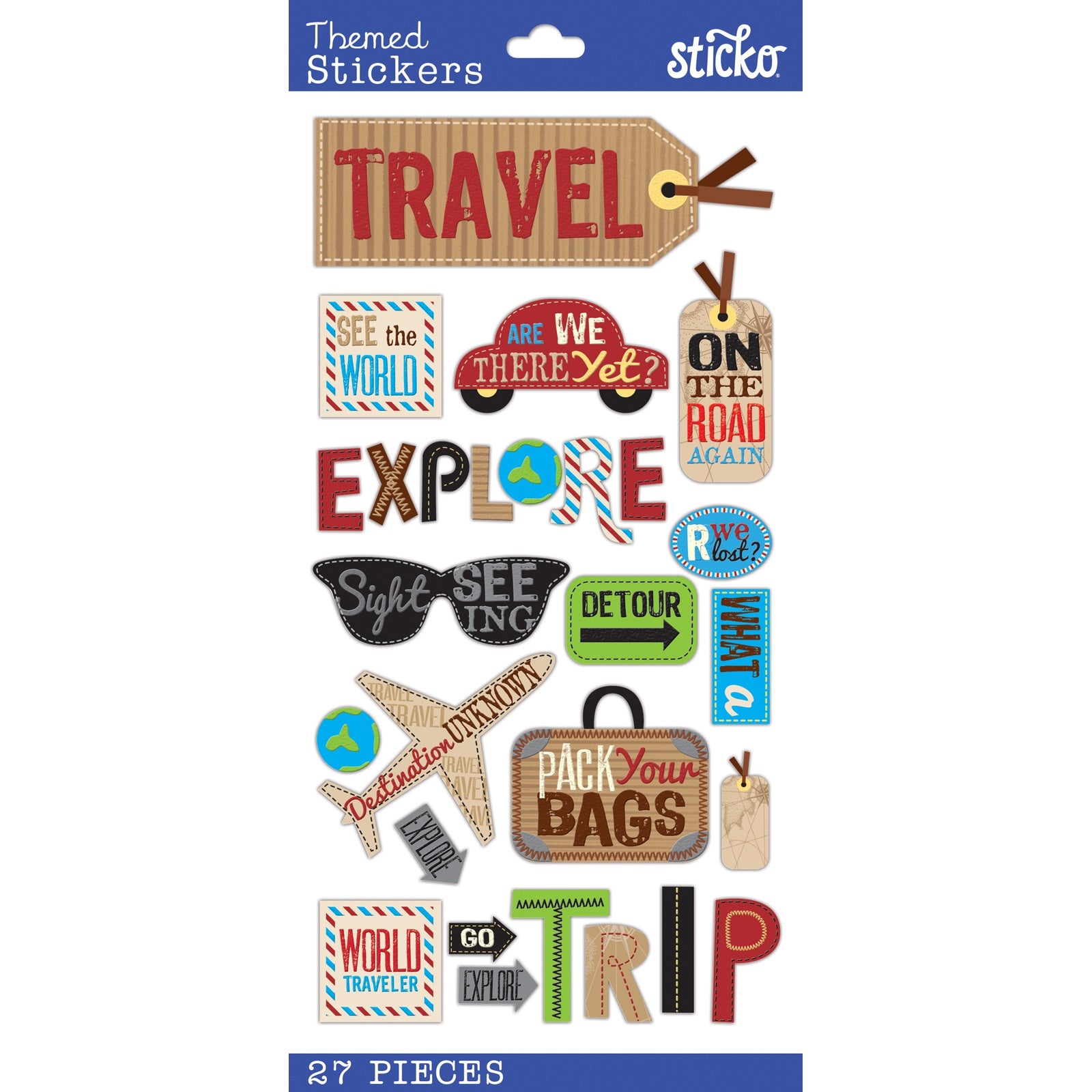 Travel Collection Happy Traveling 4 x 7 Scrapbook Sticker Sheet by Sticko