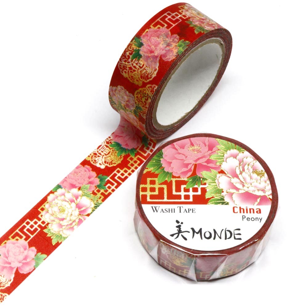 World Travel Collection China Peony Gold Foil Decorative Washi Tape - 15mm x 7m