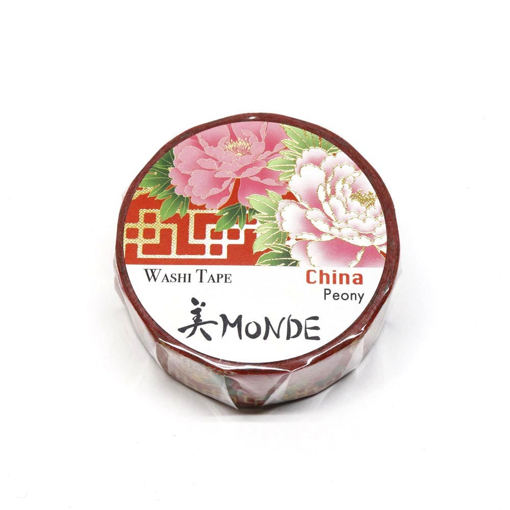 World Travel Collection China Peony Gold Foil Decorative Washi Tape - 15mm x 7m