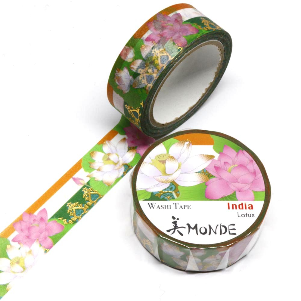 World Travel Collection  India Lotus Gold Foil Decorative Washi Tape - 15mm x 7m