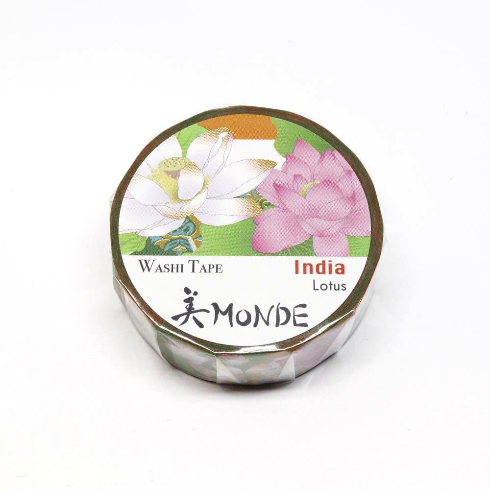 World Travel Collection  India Lotus Gold Foil Decorative Washi Tape - 15mm x 7m