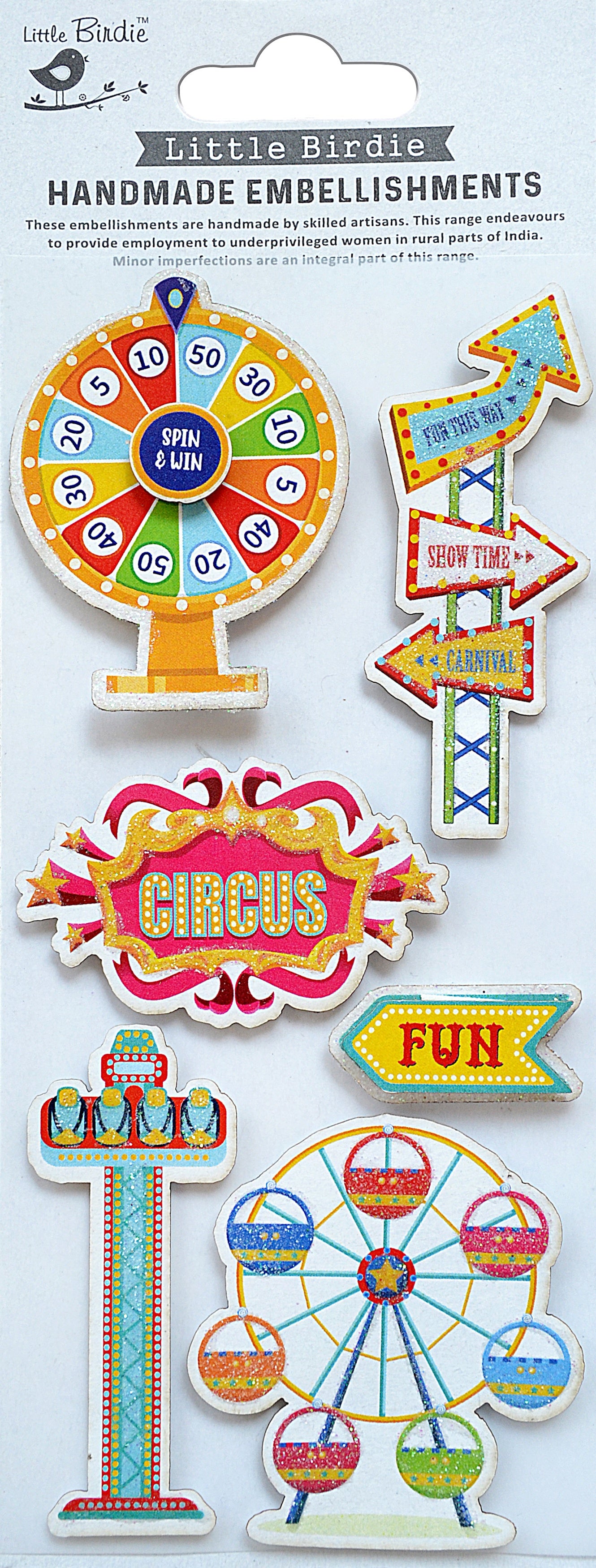 Circus Collection 3 x 8 Self-Adhesive 3D Glitter Scrapbook Embellishments by Little Birdie