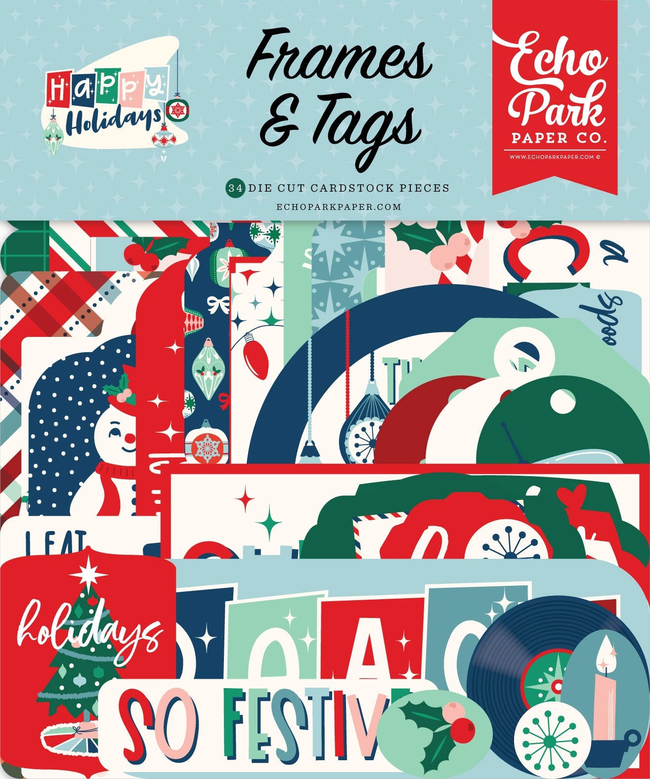 Happy Holidays Collection 5 x5 Scrapbook Frames & Tags by Echo Park Paper
