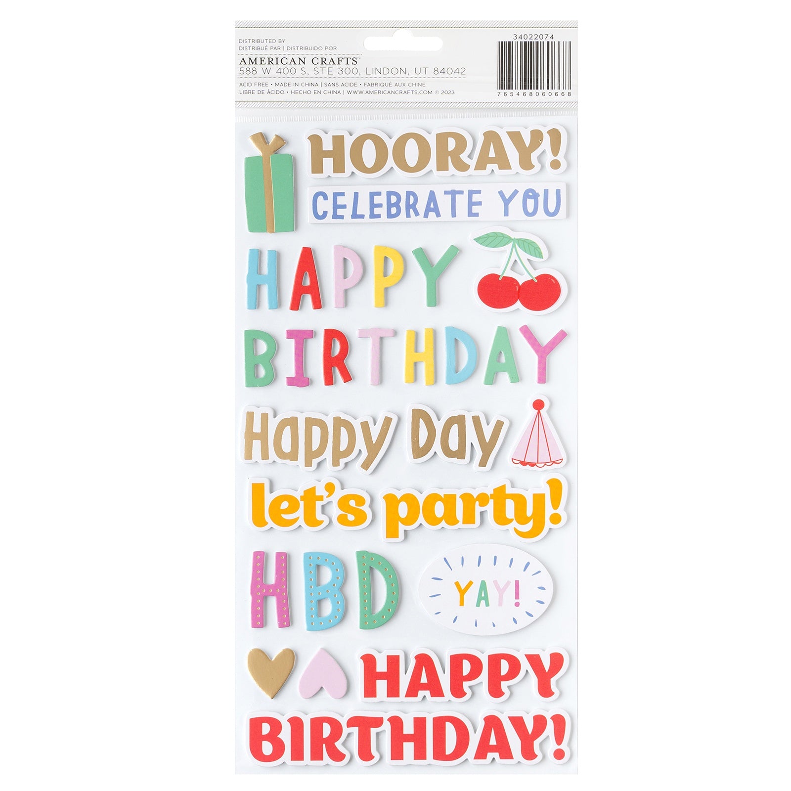 Thickers Collection 6 x 12 Birthday Phrases Scrapbook Stickers by American Crafts - 2 Sheets