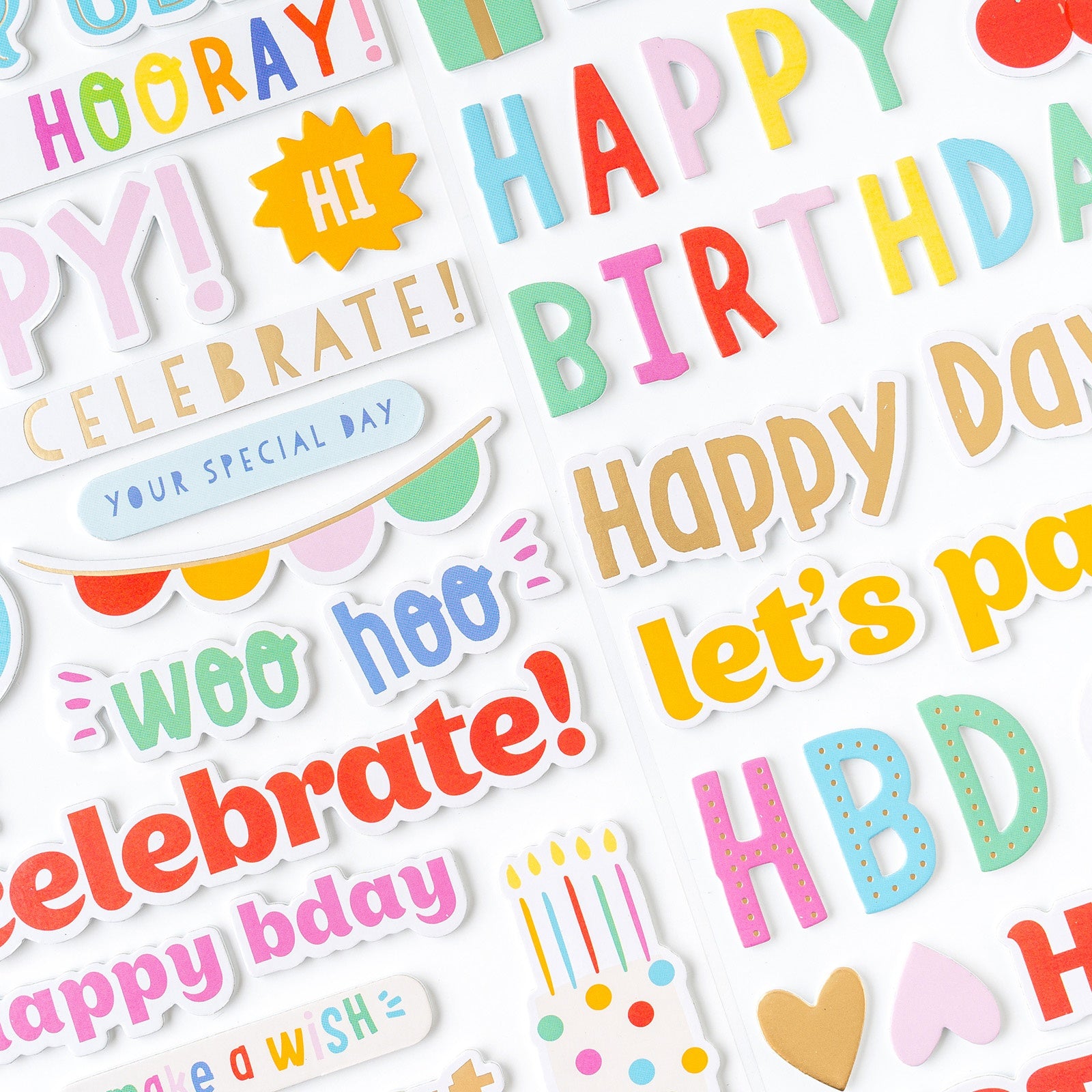 Thickers Collection 6 x 12 Birthday Phrases Scrapbook Stickers by American Crafts - 2 Sheets