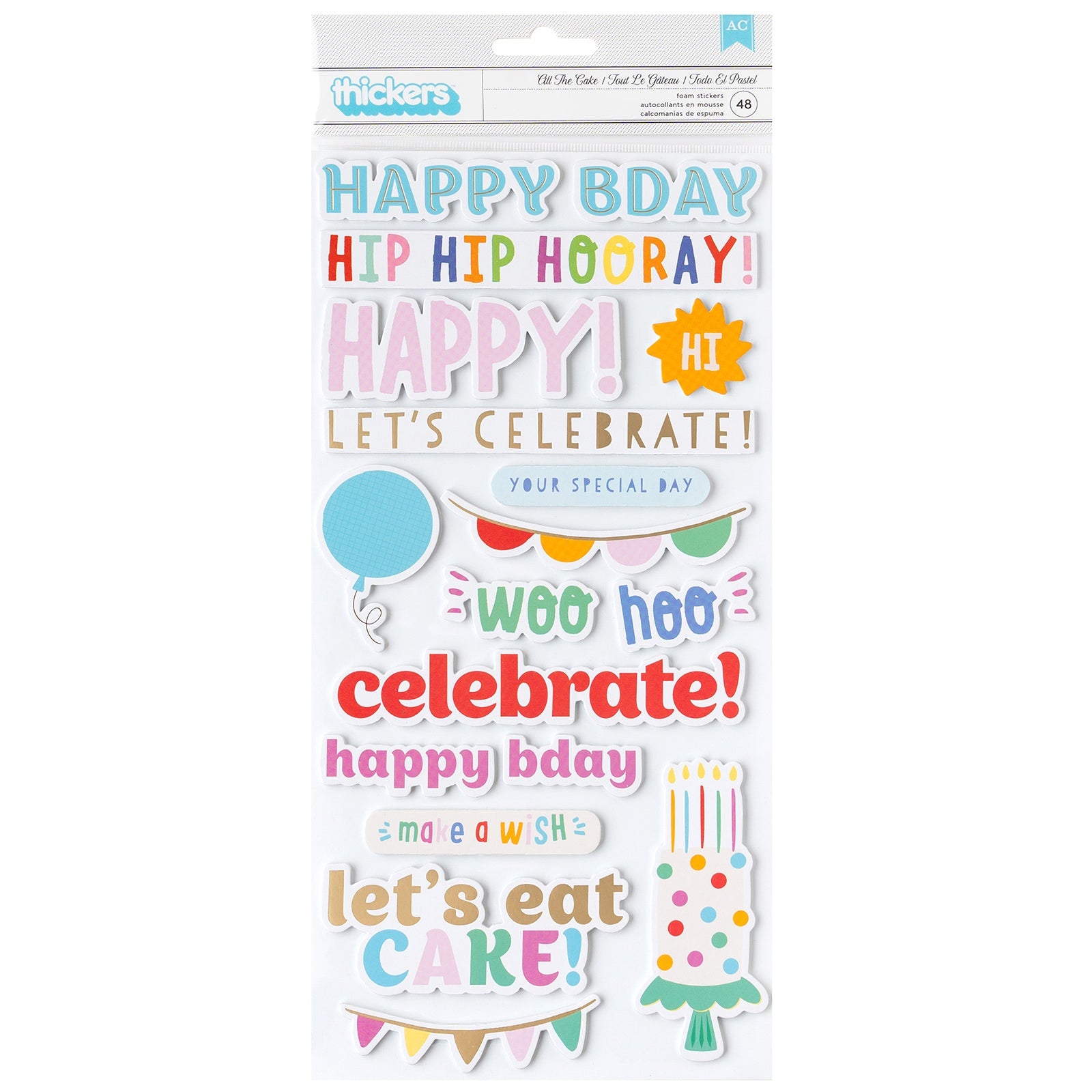 Thickers Collection 6 x 12 Birthday Phrases Scrapbook Stickers by American Crafts - 2 Sheets