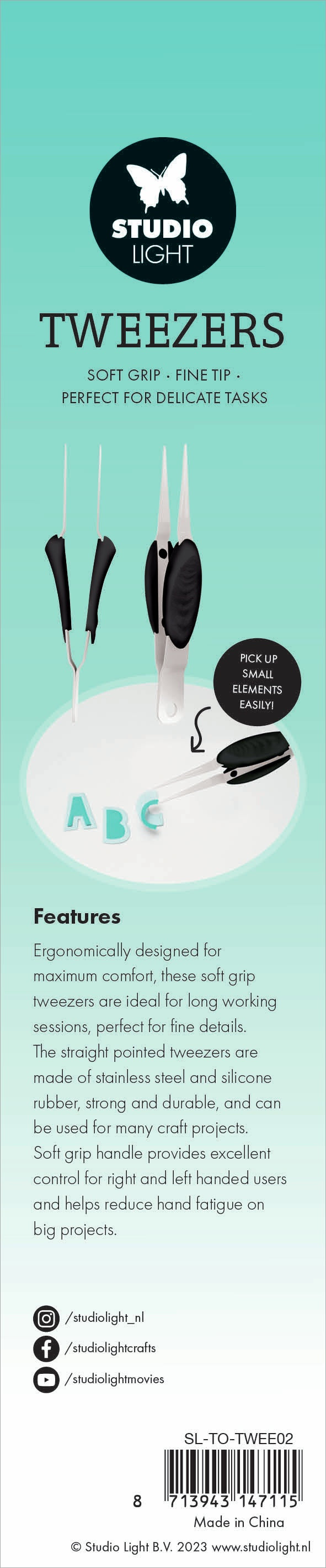 Soft Grip, Fine Tip Precision Tweezers by Studio Light - 5"