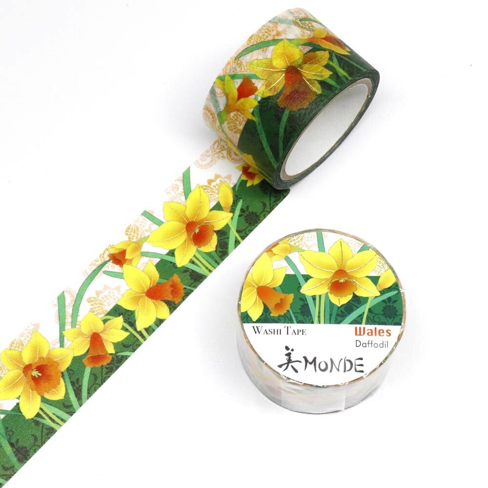 World Travel Collection  Wales Daffodil Gold Foil Decorative Washi Tape - 25mm x 5mm