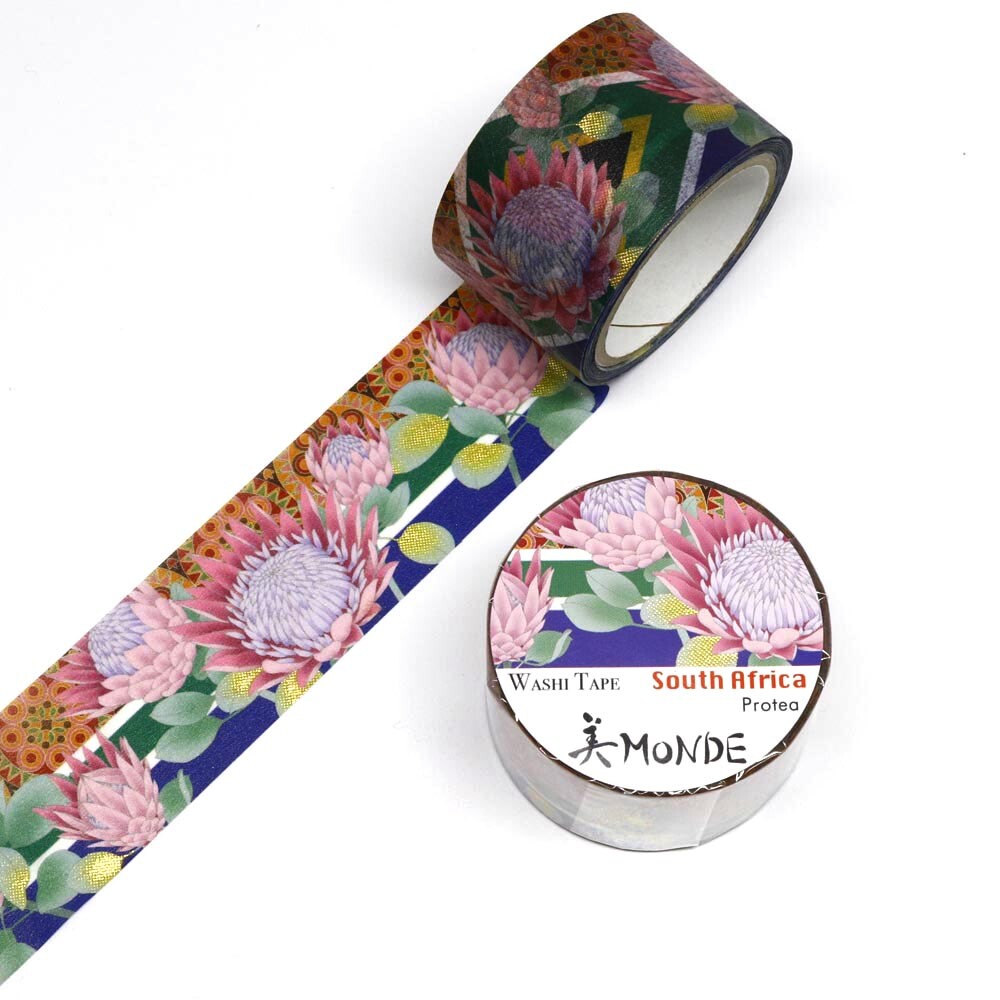 World Travel Collection  South Africa Protea Gold Foil Decorative Washi Tape - 25mm x 5mm