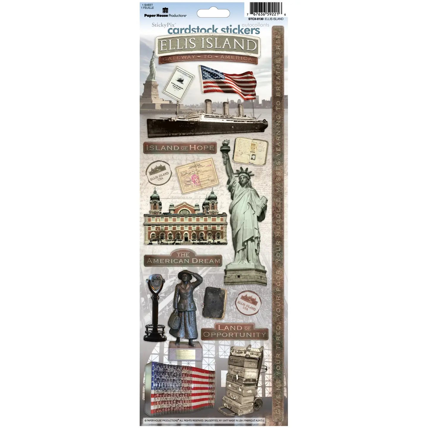 New York Collection Ellis Island 4.5 x 13 Cardstock Sticker by Paper House Productions