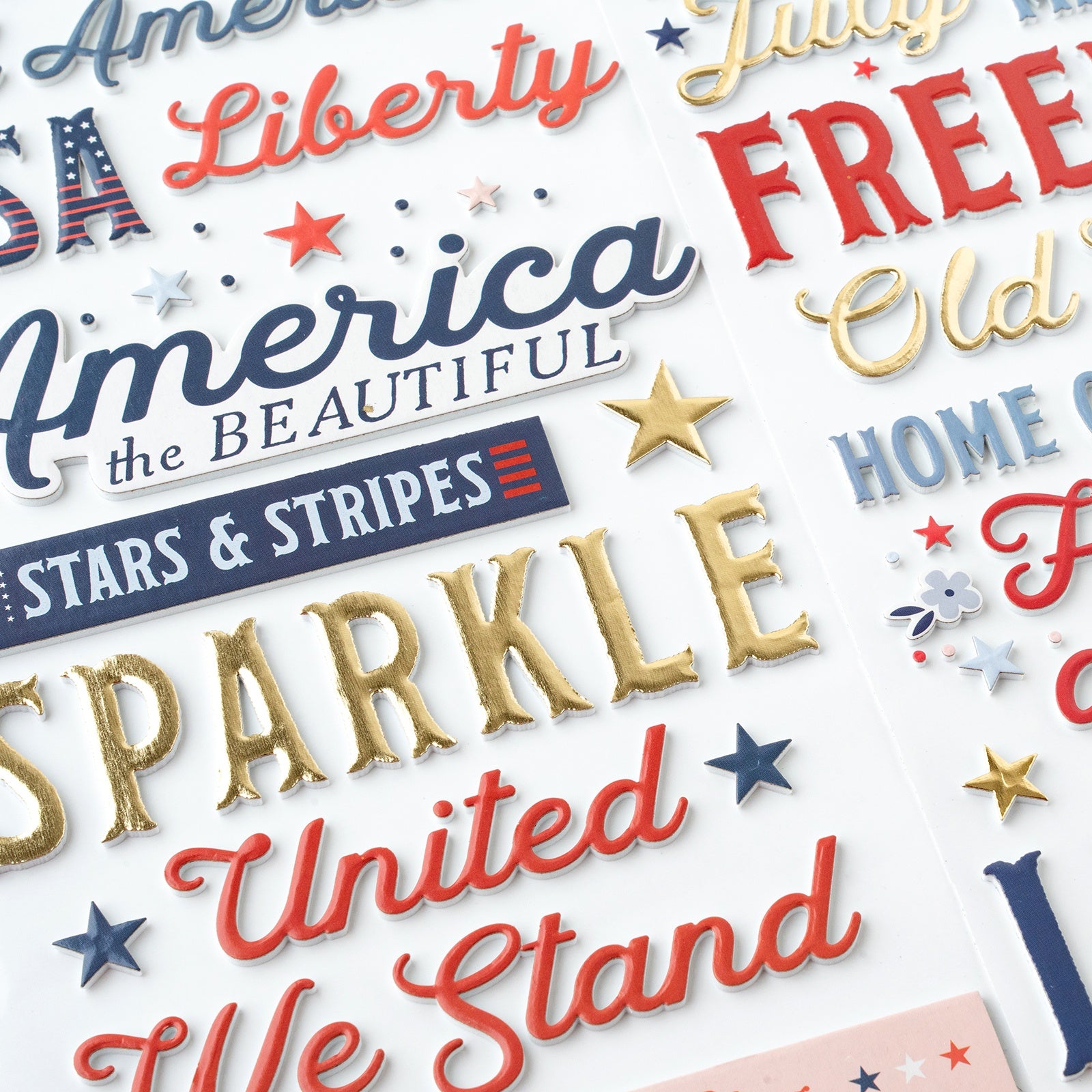 Thickers Collection 6 x 12 Flags & Frills Patriotic Phrases Scrapbook Stickers by American Crafts - 2 Sheets