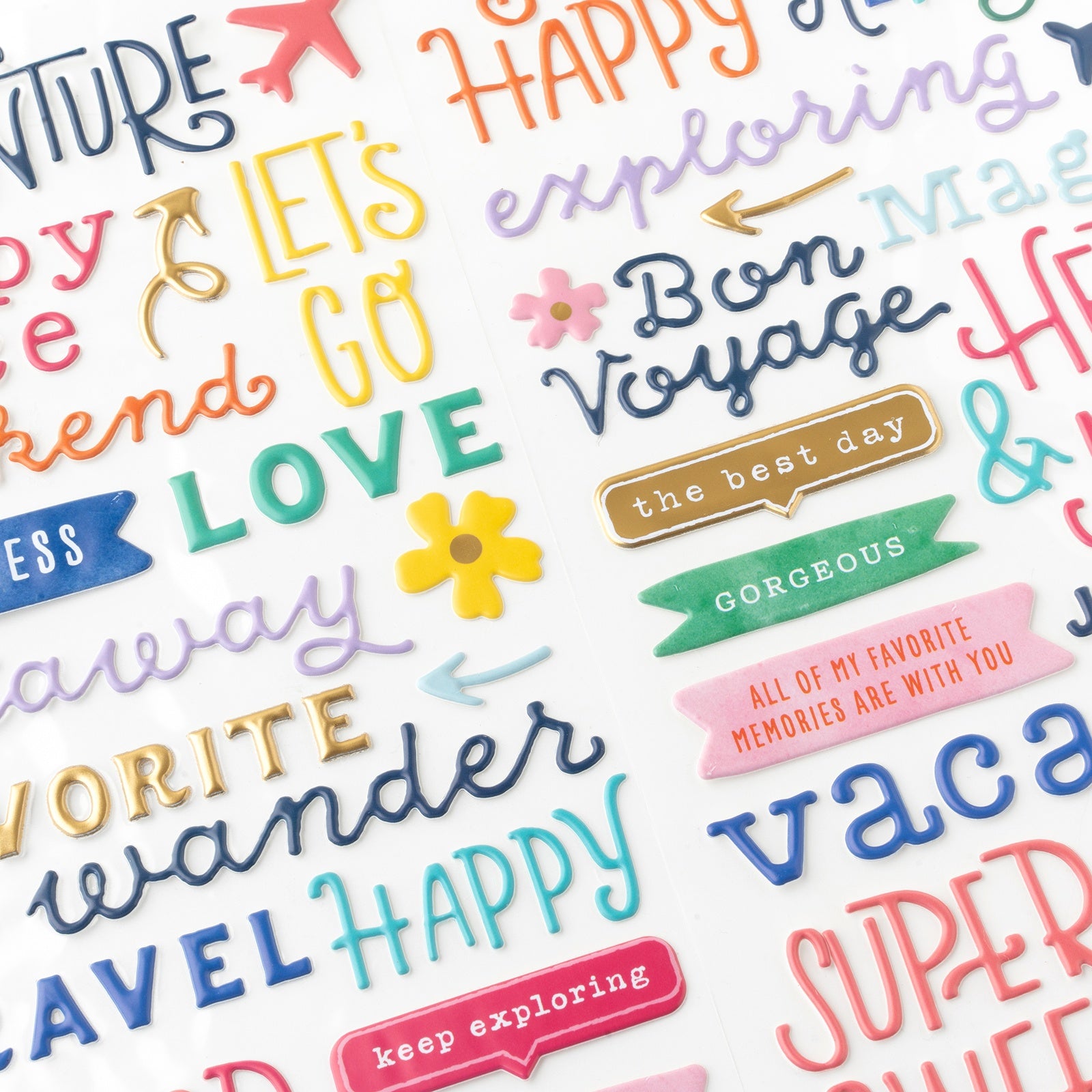 Thickers Collection 6 x 12 Adventurous Travel Vacation Phrases Scrapbook Stickers by American Crafts - 2 Sheets