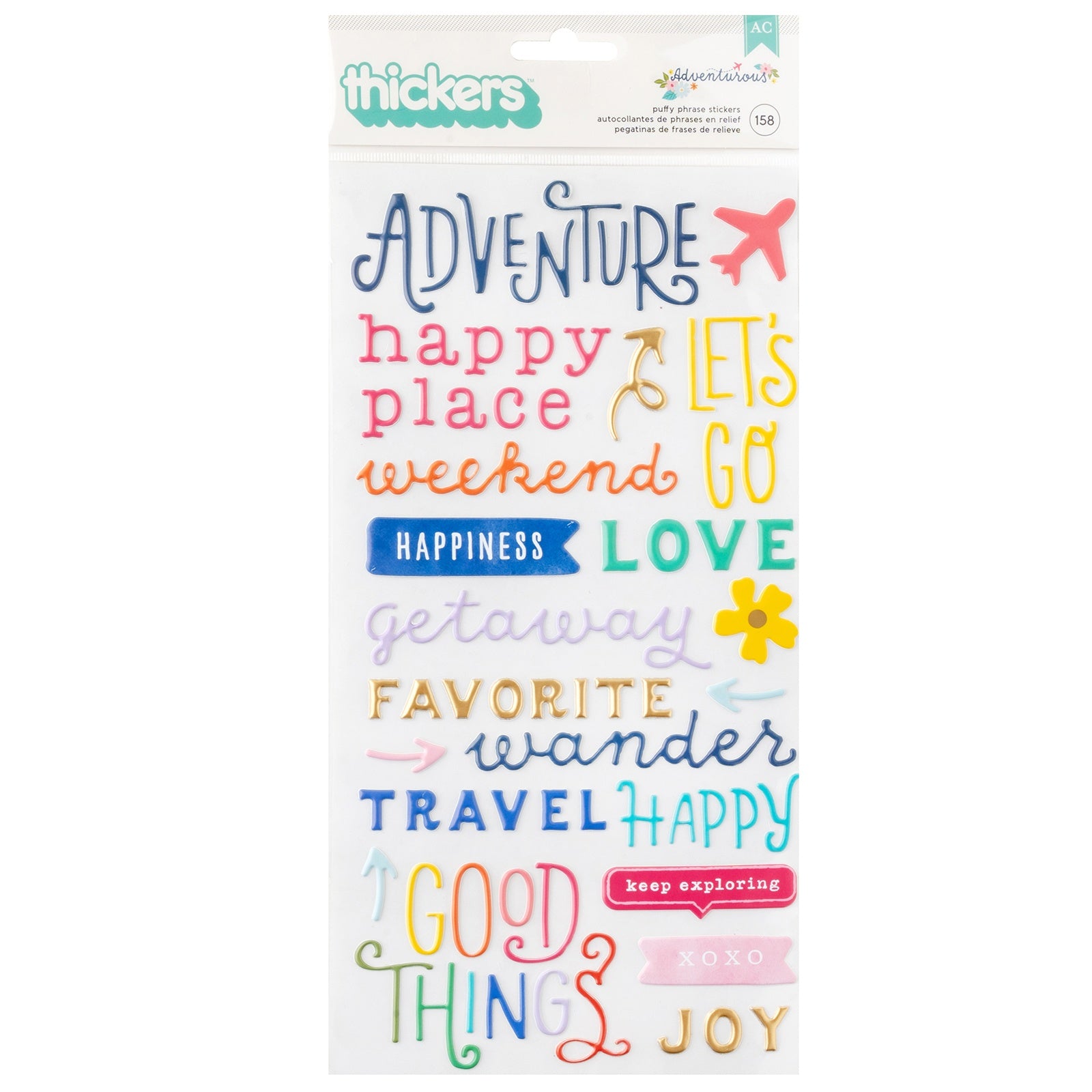 Thickers Collection 6 x 12 Adventurous Travel Vacation Phrases Scrapbook Stickers by American Crafts - 2 Sheets