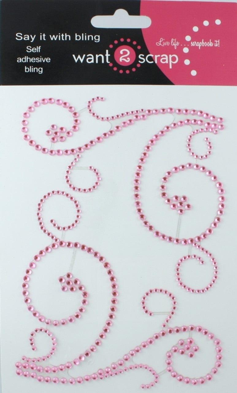 Say It With Bling Collection Pink Rhinestone Swirls Self-Adhesive Scrapbook Bling by Want 2 Scrap - Scrapbook Supply Companies