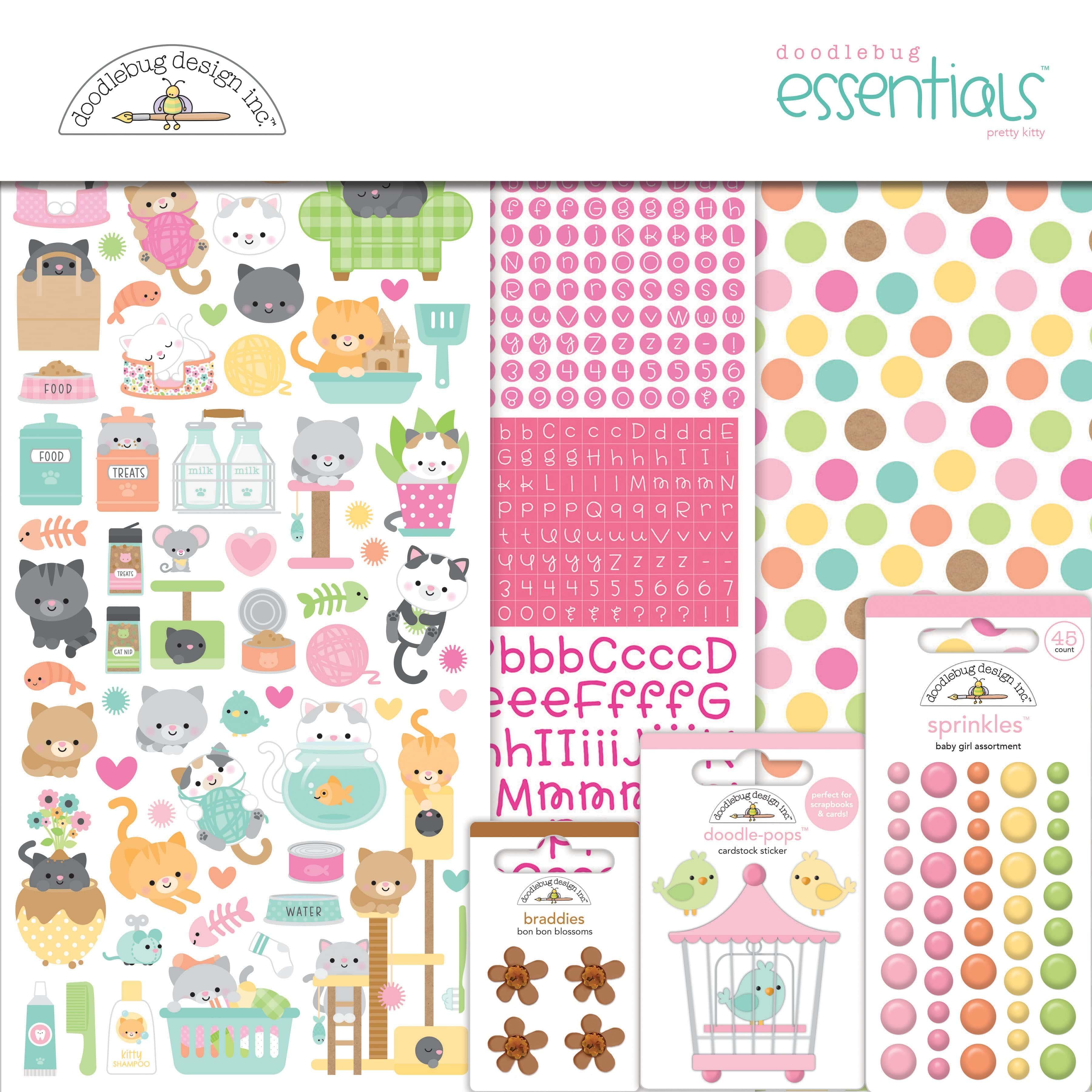 Pretty Kitty Collection Essentials 12 x 12 Scrapbook Paper, Sticker & Embellishment Kit by Doodlebug Design - Scrapbook Supply Companies