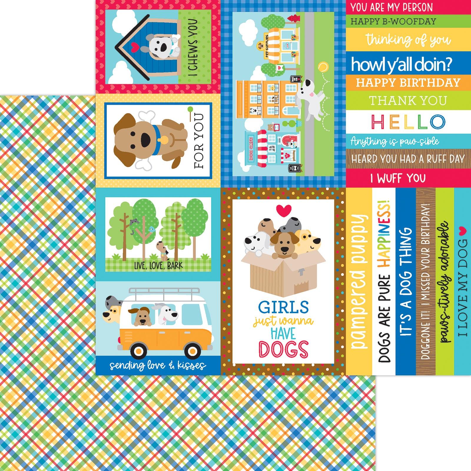 Doggone Cute Collection Playful Plaid 12 x 12 Double-Sided Scrapbook Paper by Doodlebug Design - Scrapbook Supply Companies