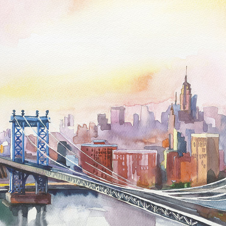 Watercolor New York Collection Brooklyn Bridge 12 x 12 Double-Sided Scrapbook Paper by Paper House Productions