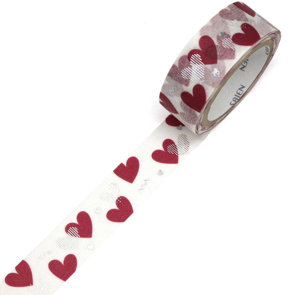 Be Mine, Valentine Collection  Hearts Silver Foil Decorative Washi Tape - 15mm x 7m