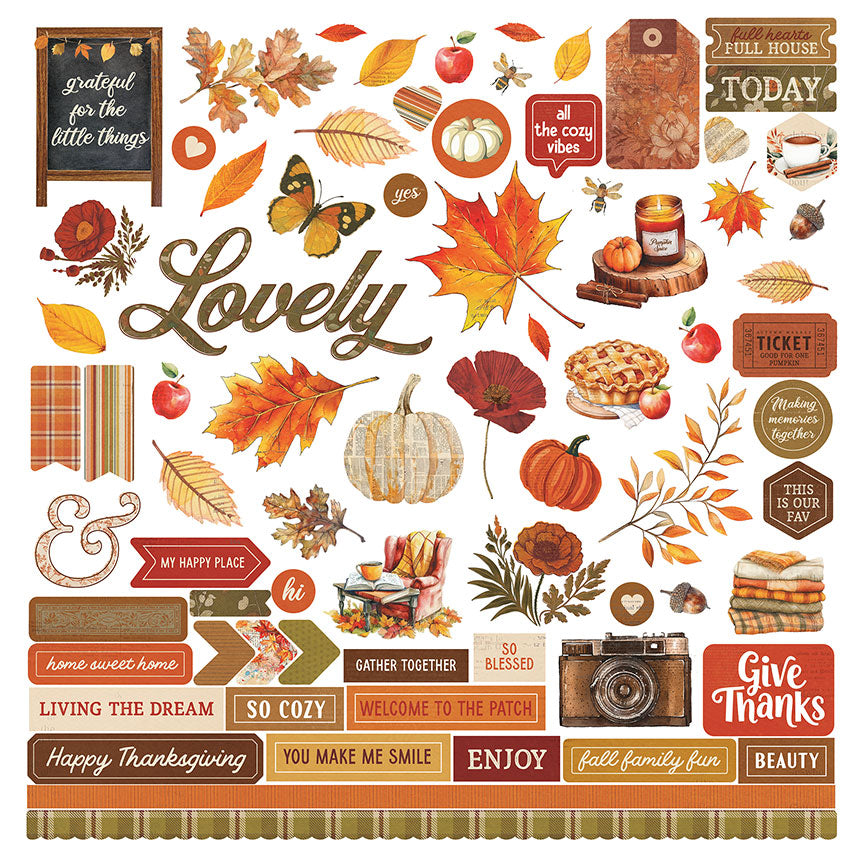 Autumn Junque Collection 12 x 12 Scrapbook Sticker Sheet by Photo Play Paper