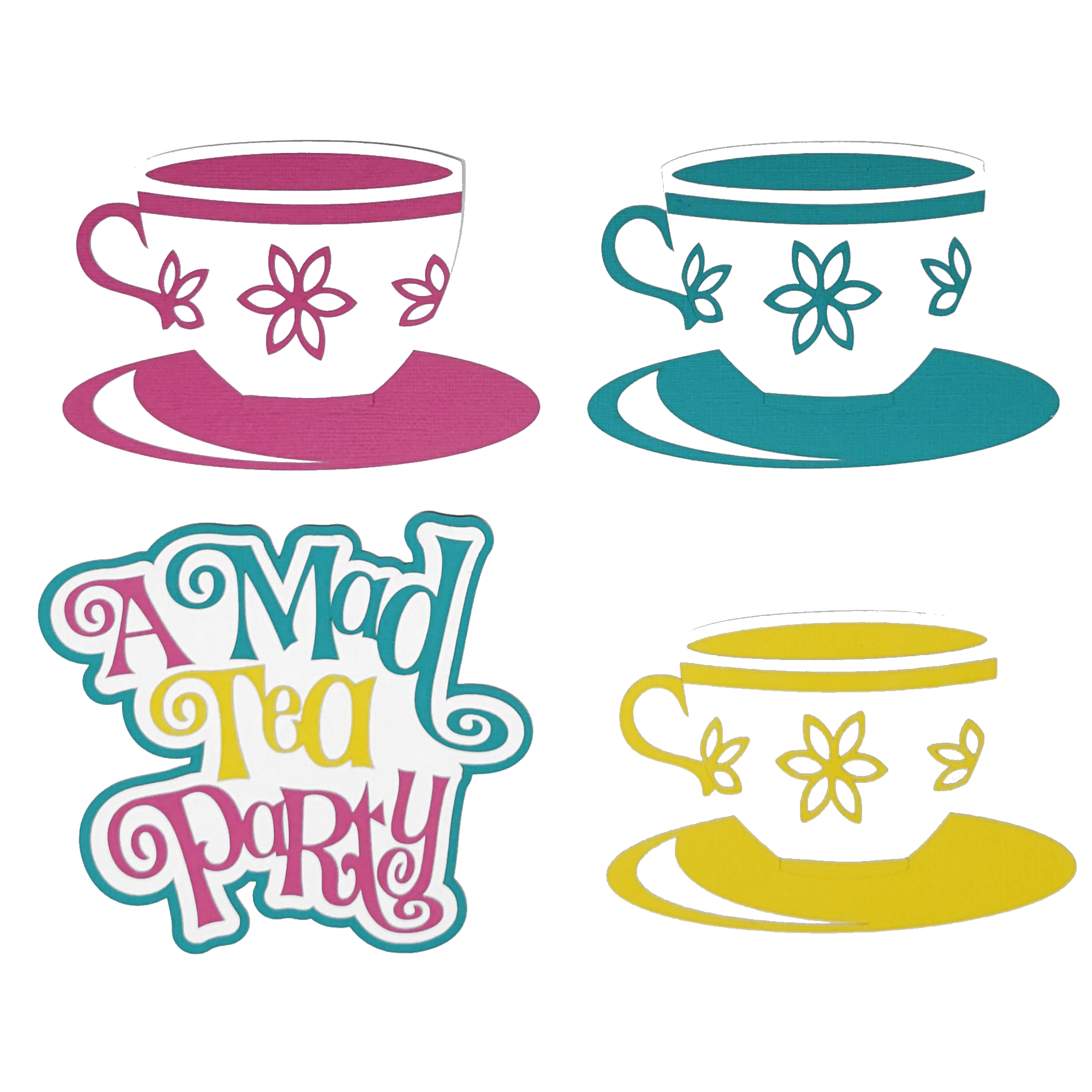 Disneyana Mad Tea Party  Title 5 x 5 & Teacups Fully-Assembled Laser Cut Scrapbook Embellishment by SSC Laser Designs